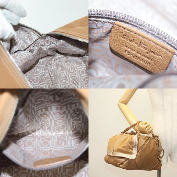 Salvatore Ferragamo Hand Bag Leather Brown Silver Auth BA5508 - Picture 15 of 16